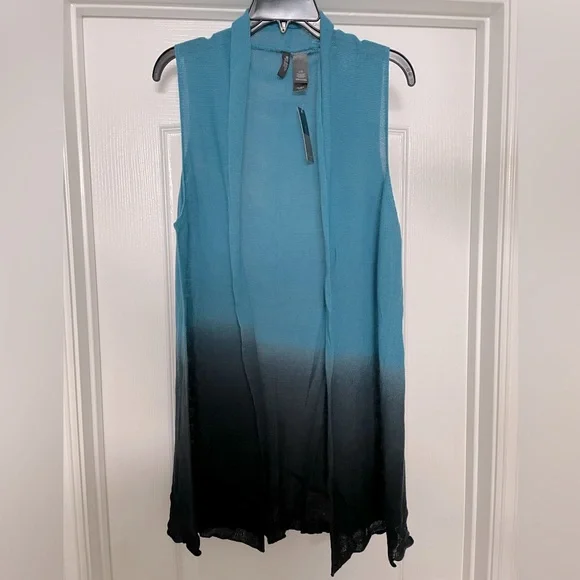 Bisou Bisou NWT lightweight open long sweater vest size Large in aqua blue ombre - Picture 1 of 5